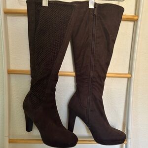 Faux Suede Chocolate Brown Platform Tall Boots 7.5